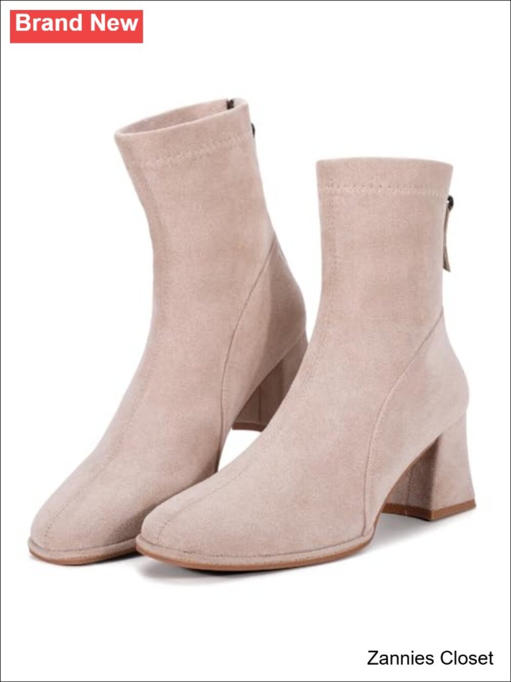 ✨ Trakxy Square Toe Ankle Boots Faux Suede Block Heel Chelsea Booties